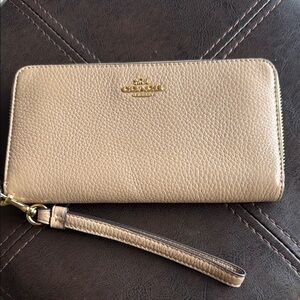 Coach Tan Pebbled Leather Wristlet Clutch